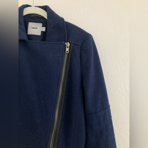 ASOS Wool Blend Coat Full Zip Navy Blue Asymmetric Military Preppy Academia US 8 - Picture 4 of 14